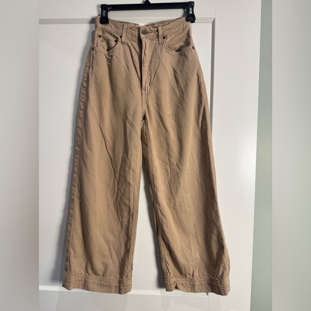 Etica Devon Wide Leg Crop Pants Tan Denim Jeans Sustainable Eco Size 24